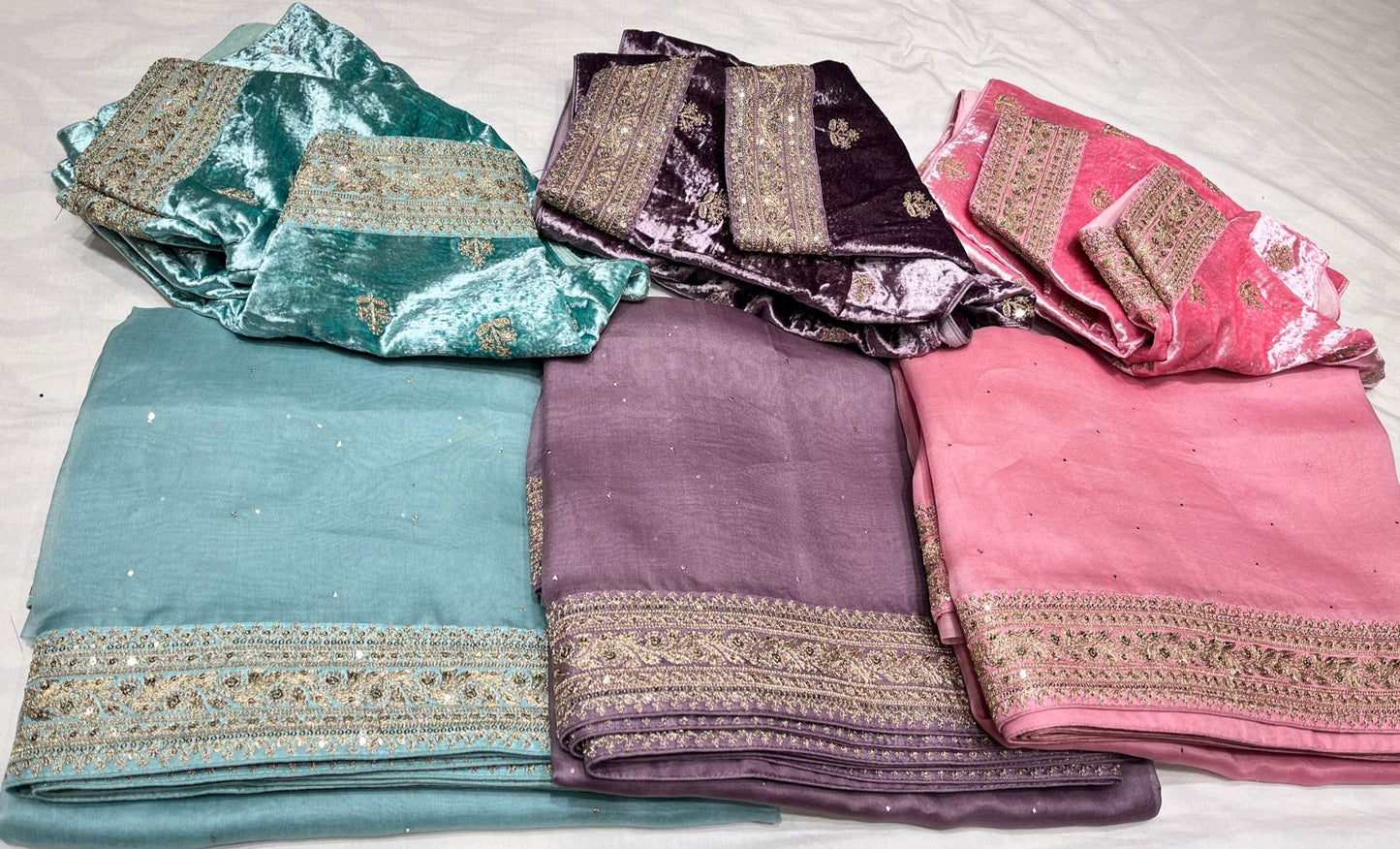 Velvet zardosi organza saree