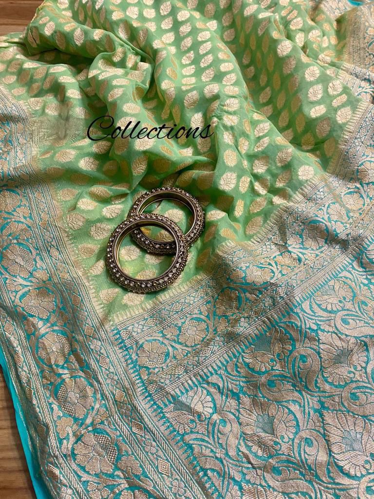 Shaded green khaddi gorgette saree